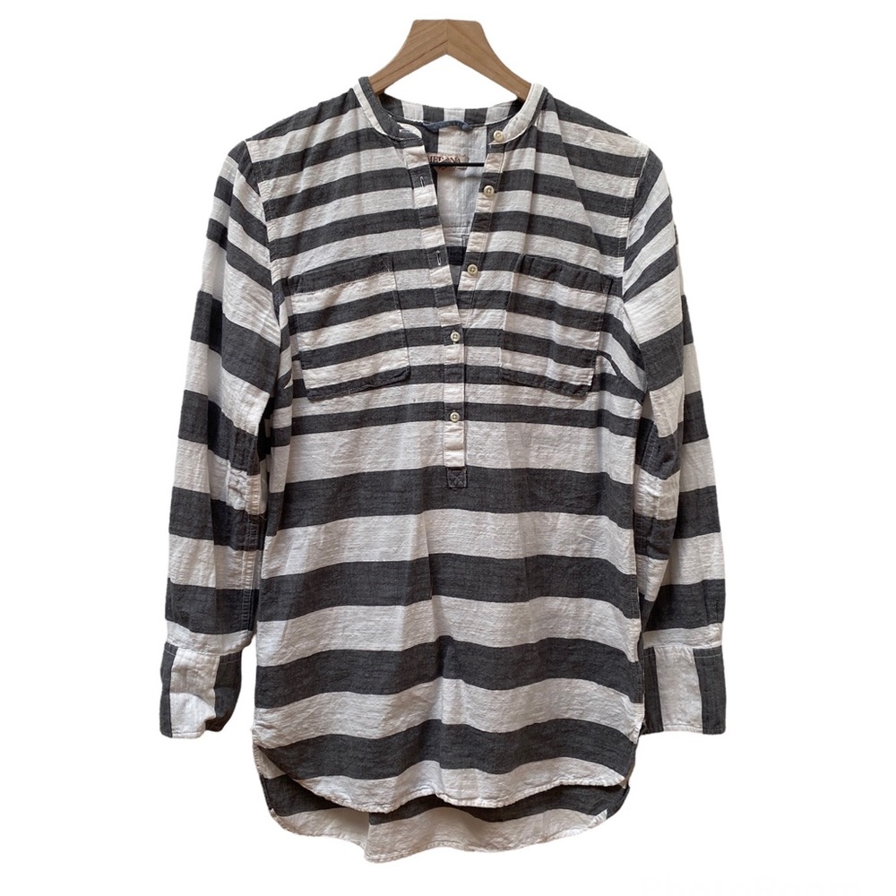 Merona Target Gray/White Wide Stripe 100% Cotton Adjustable Tunic Women’s Size M